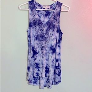 NWOT Tie-Dye Tank Top Tunic w/floral crochet work.